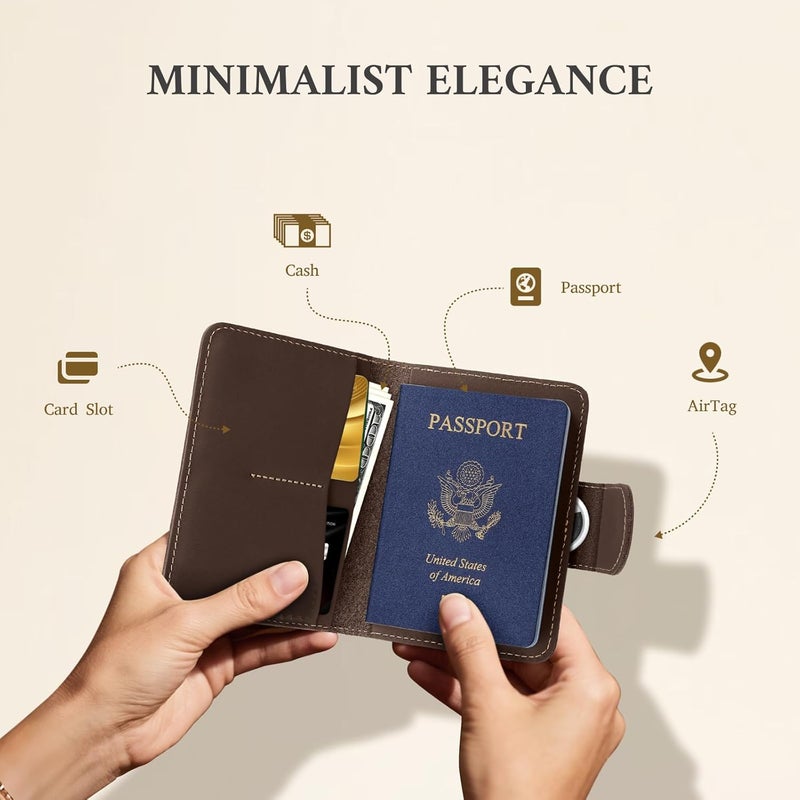 ALLIVE Passport Holder for Travel, Genuine Leather Passport Holder with AirTag Hidden, Rfid Passport Cover Travel Wallet for Airport Essentials, Travel Must Haves Gifts (Coffee Brown) - Image 5